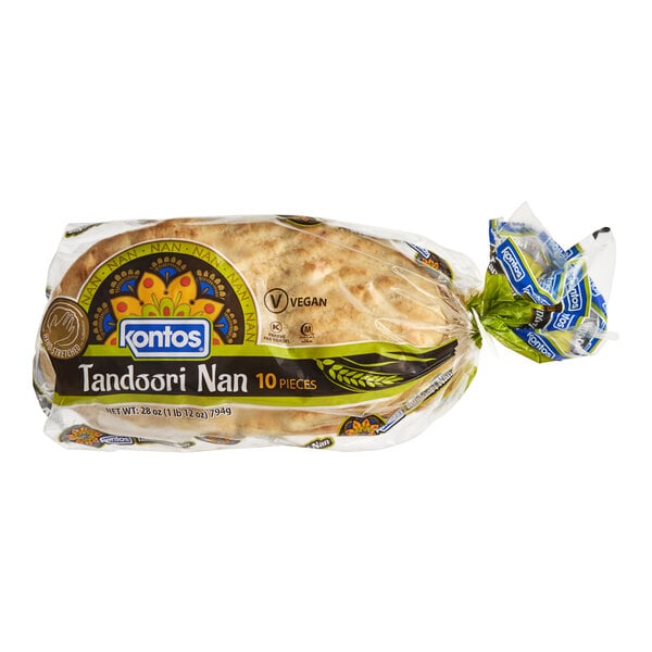 A case of Kontos Tandoori Naan in plastic wrap.