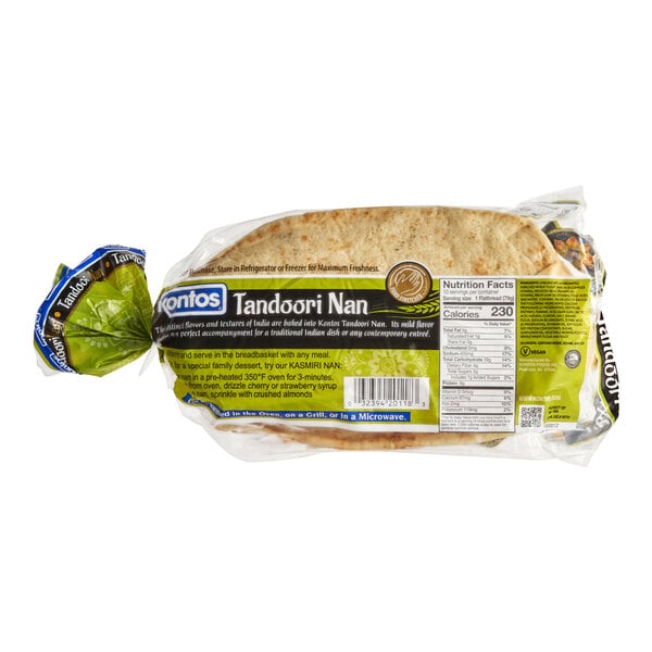 A package of Kontos Tandoori Naan on a white background.