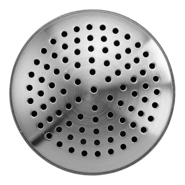 A round stainless steel shaker with a multi-hole lid.