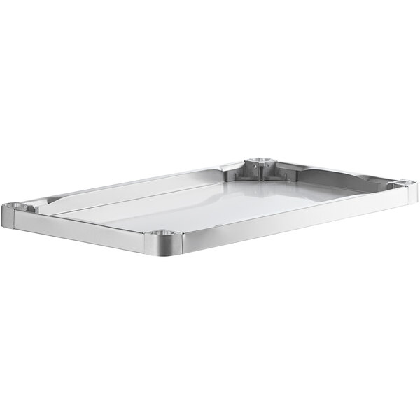 A stainless steel adjustable undershelf designed for 24 x 36 inch work tables.
