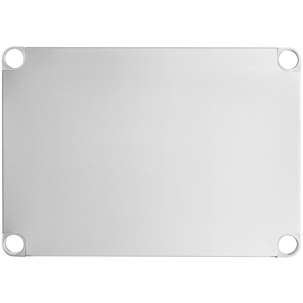 A rectangular 18-gauge stainless steel adjustable undershelf designed for 24" x 30" work tables, featuring rounded cutouts at each corner.