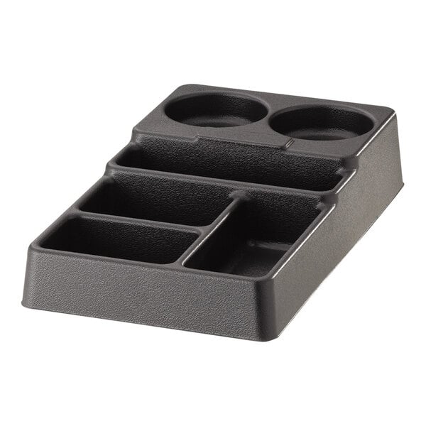 Service Ideas 14 1/2" x 8 1/4" x 2 3/4" 6-Compartment Black ABS Plastic Condiment Caddy