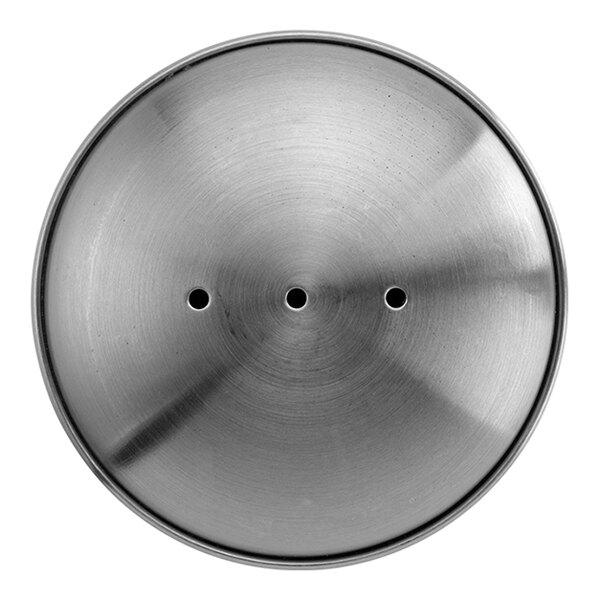 A stainless steel round shaker lid with 3 holes.