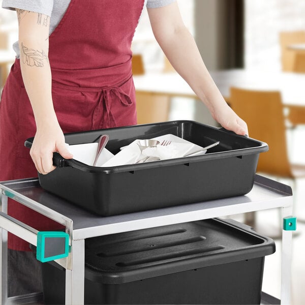 Choice 20" x 15" x 5" Black Polypropylene Bus Tub / Food Storage Box - 6/Case
