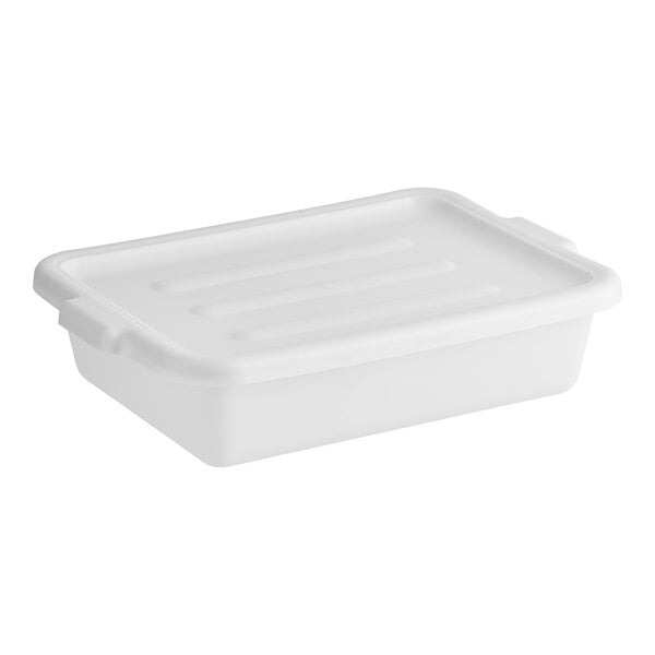 Choice 20" x 15" x 5" White Polypropylene Bus Tub with Lid - 3/Case