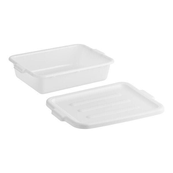 Choice 20" x 15" x 5" White Polypropylene Bus Tub with Lid - 3/Case
