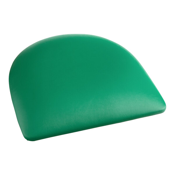 A green vinyl padded seat cushion for metal frame seating.