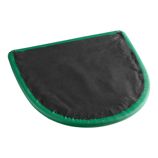 A green vinyl padded seat with a green border.