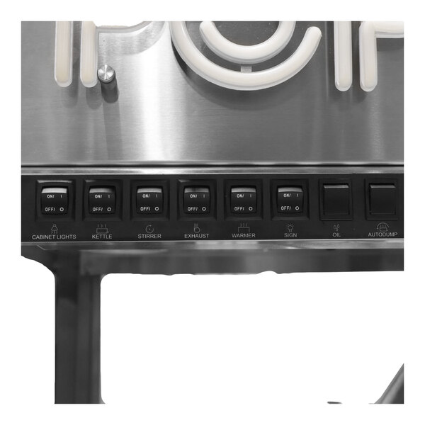 A Paragon countertop popcorn machine with an "Fresh Popcorn" LED sign.