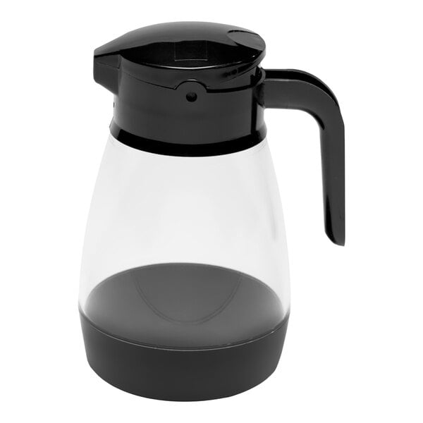 Service Ideas Classic 16 oz. Clear Plastic Syrup Dispenser with Black Top - 6/Case