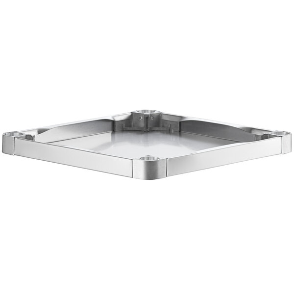 A square stainless steel adjustable undershelf designed for 24-inch by 24-inch work tables.
