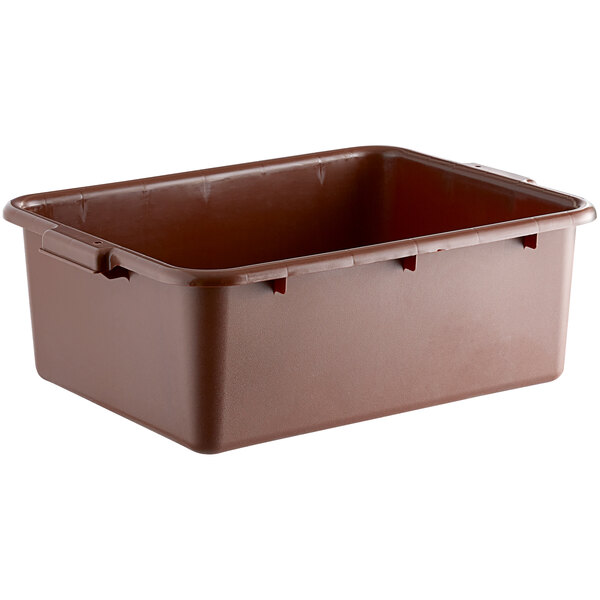 A brown rectangular polypropylene bus tub.