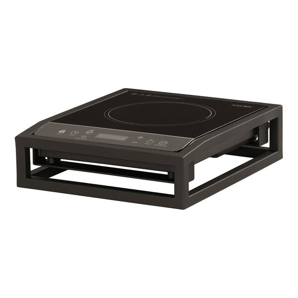 A black square Cal-Mil Milo countertop induction range.