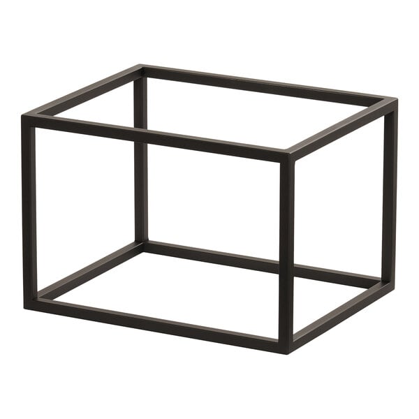 A black metal rectangular display riser.