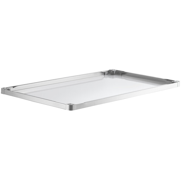 A rectangular stainless steel adjustable undershelf designed for 36 x 60 inch work tables.