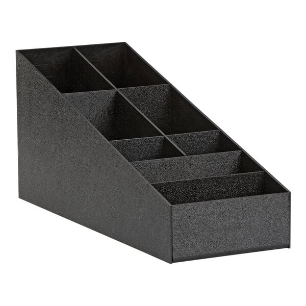 Service Ideas 23" x 9 1/4" x 11" 8-Compartment Black Plastic Condiment Caddy