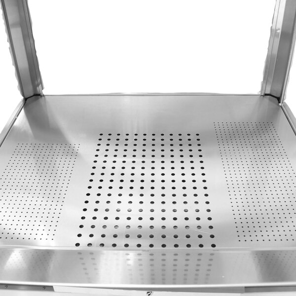 A yellow Paragon Zenith countertop popcorn machine with a metal shelf with holes.