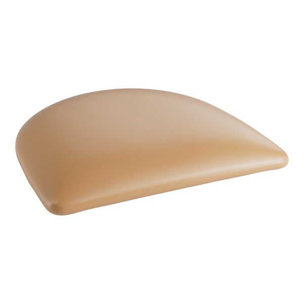 A Lancaster Table & Seating light brown vinyl padded seat for a metal frame chair.