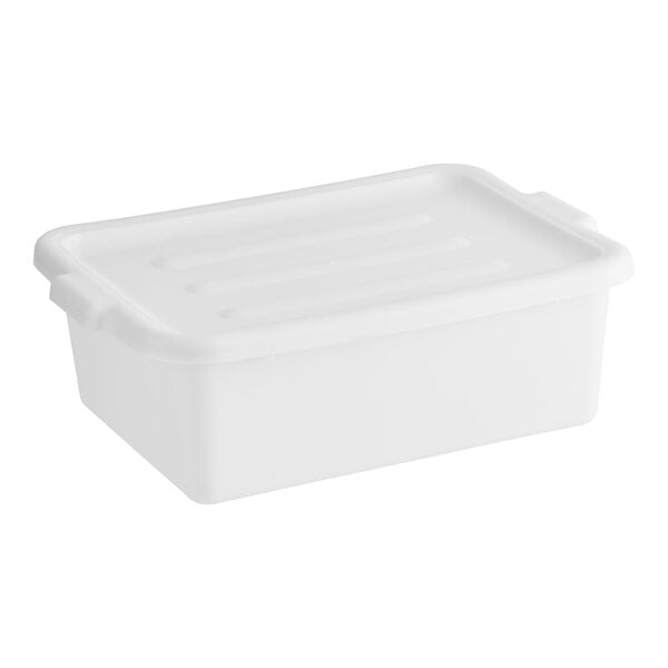 Lavex 20" x 15" x 7" White Polypropylene Utility Bin with Lid - 3/Case