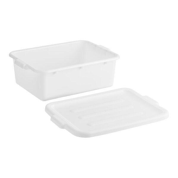 Lavex 20" x 15" x 7" White Polypropylene Utility Bin with Lid - 3/Case