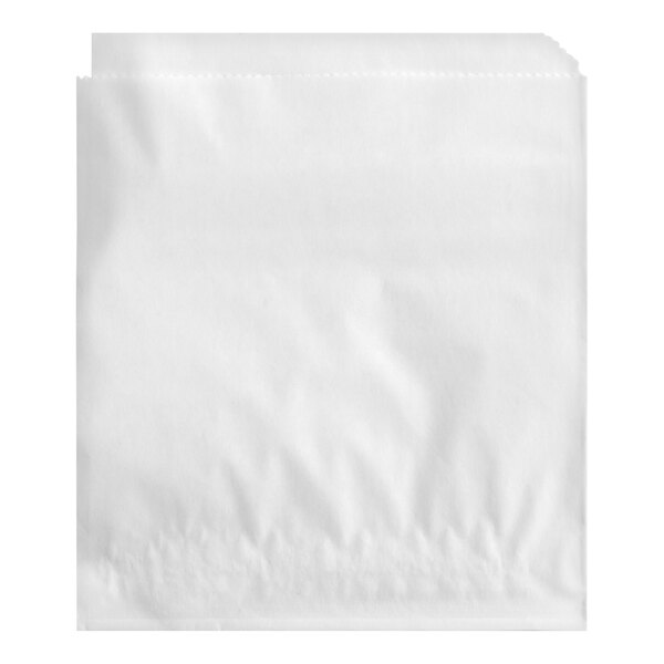 A plain white double open paper bag or cone basket liner.