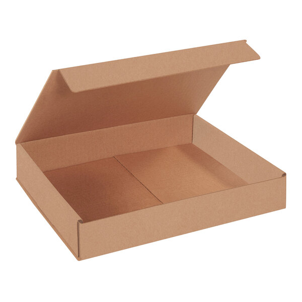 A brown Lavex corrugated mailer box with a lid open.