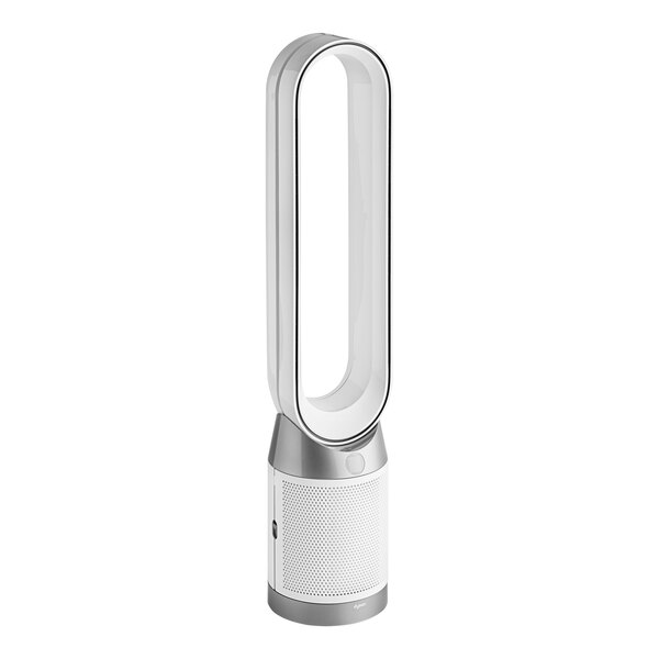 A white rectangular Dyson air purifying fan with silver accents.