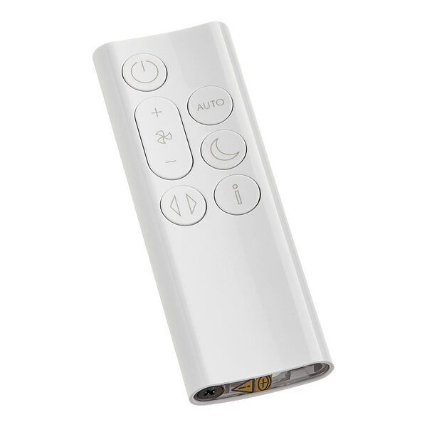 A close up of a white Dyson remote control with buttons.
