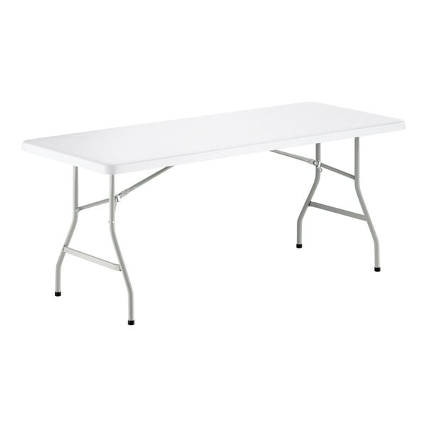 Lancaster Table & Seating 30" x 72" Heavy-Duty Granite White Plastic Folding Table with Gray Legs