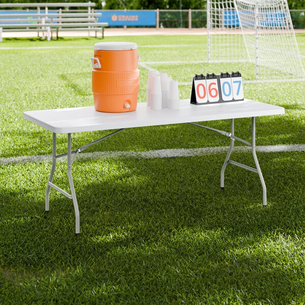 Lancaster Table & Seating 30" x 72" Heavy-Duty Granite White Plastic Folding Table with Gray Legs