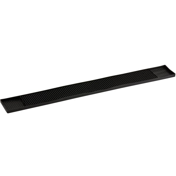 A black rubber rectangular Choice bar mat with holes.