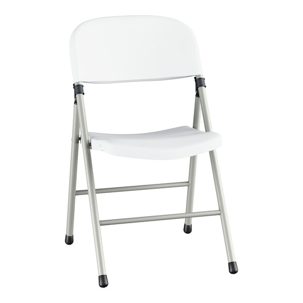 Lancaster Table & Seating White Contoured Injection-Molded Folding Chair with Gray Frame and Gray Legs - 4/Case