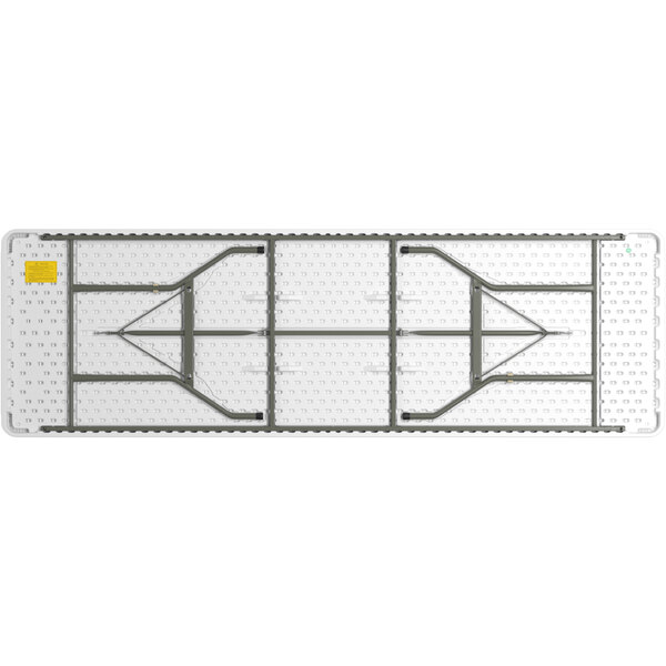A white plastic table panel with metal bars.