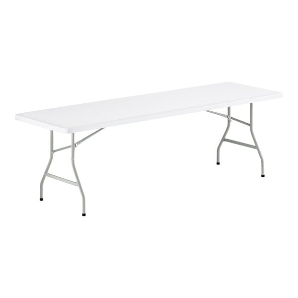 Lancaster Table & Seating 30" x 96" Heavy-Duty Granite White Plastic Folding Table with Gray Legs