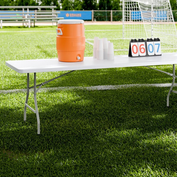 Lancaster Table & Seating 30" x 96" Heavy-Duty Granite White Plastic Folding Table with Gray Legs