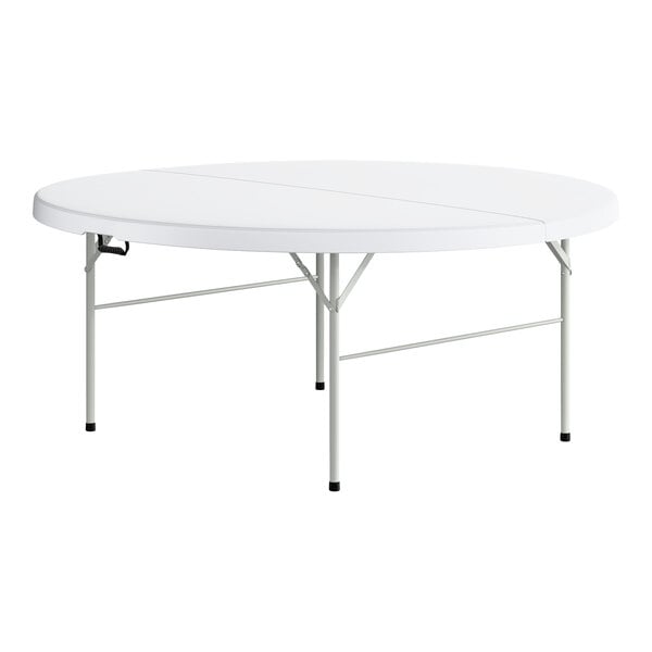 Lancaster Table & Seating 72" Round Granite White Plastic Bi-Folding Table with Gray Legs