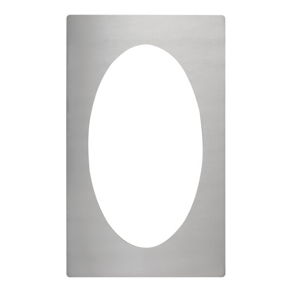 A Vollrath stainless steel oval adapter plate.