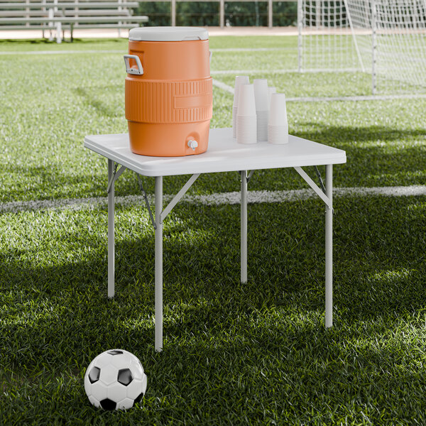 Lancaster Table & Seating 34" Square Granite White Heavy-Duty Blow-Molded Plastic Folding Table with Gray Legs