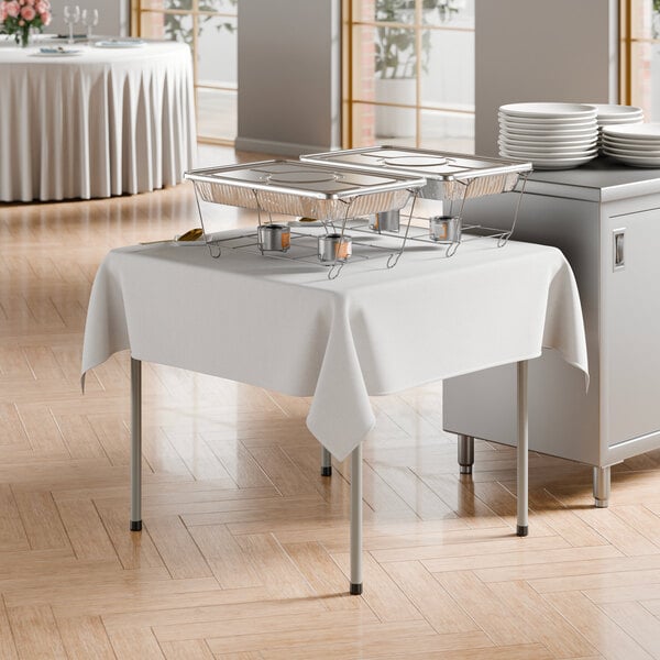 Lancaster Table & Seating 34" Square Granite White Heavy-Duty Blow-Molded Plastic Folding Table with Gray Legs