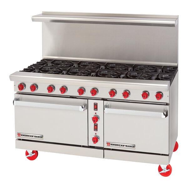 American Range Green Flame ARGF-10-126L 60" Liquid Propane 10-Burner Range with Standard Oven and Space-Saver Oven - 275,000 BTU