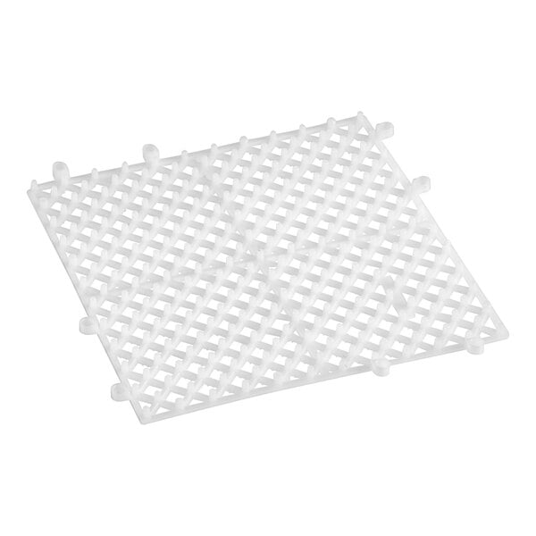 A clear 12-inch by 12-inch interlocking bar mat with a grid pattern.