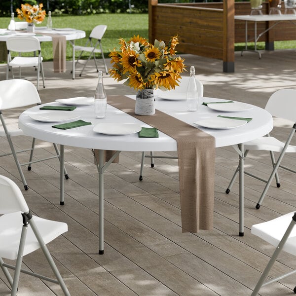 Lancaster Table & Seating 72" Round Heavy-Duty Granite White Plastic Folding Table with Gray Legs