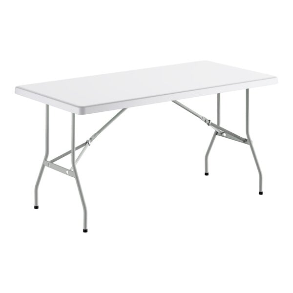 Lancaster Table & Seating 30" x 60" Heavy-Duty Granite White Plastic Folding Table with Gray Legs