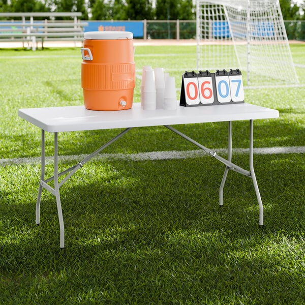 Lancaster Table & Seating 30" x 60" Heavy-Duty Granite White Plastic Folding Table with Gray Legs