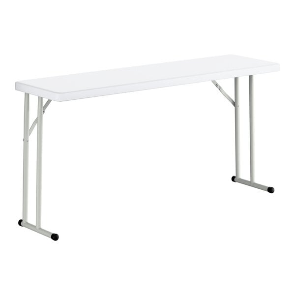 Lancaster Table & Seating 18" x 60" Granite White Heavy-Duty Blow-Molded Plastic Folding Table with Gray Legs