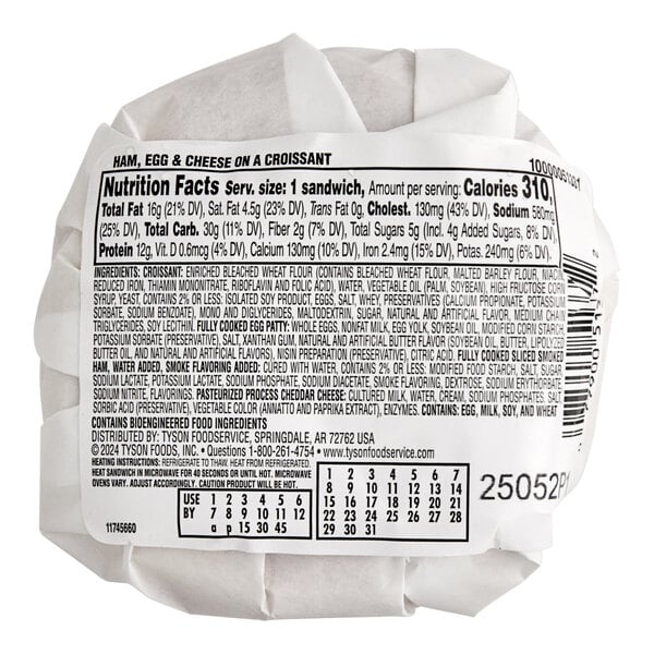 A package of Jimmy Dean Ham, Egg, and Cheese Breakfast Croissants with the ingredients on it.
