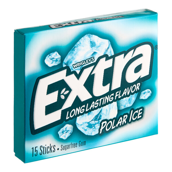 A white box of Wrigley's EXTRA Polar Ice gum with 15 sticks.