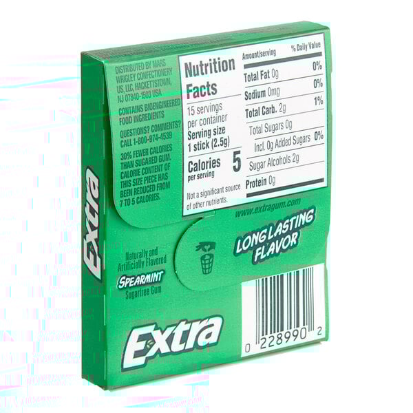 A package of 10 green Wrigley's EXTRA® Spearmint gum packs.