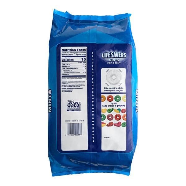 A blue bag of LIFE SAVERS Pep-O-Mint Hard Candy.