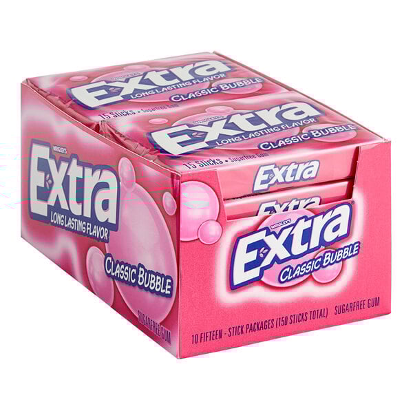 A 10-pack of Wrigley's Extra Classic Bubble Gum on a white background.